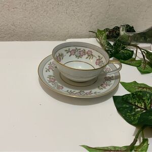 Noritake 5433  Cup & Saucer Dark Pink and Gray Floral VTG Japan G5